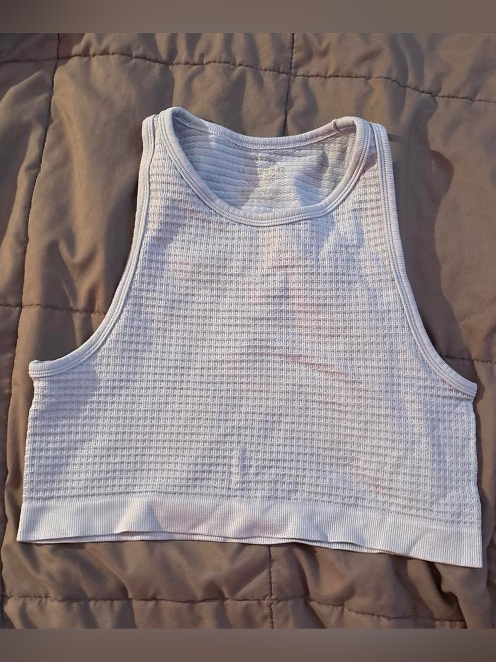 Powder blue Waffle-Knit Cropped Tank Top
